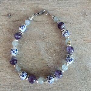 New Handmade Bracelet Agate Porcelain Cottagecore Floral Feminine 8 Inches